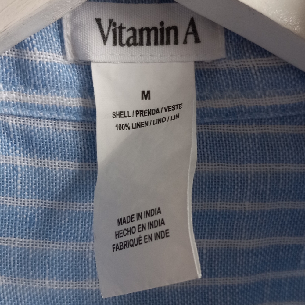 Vitamin A Playa Linen Boyfriend Shirt Summer Stripe EcoLinen M - Picture 7 of 16